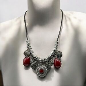 Vintage Premier Designs Red Bib Necklace‎ 16” + 4” Extension